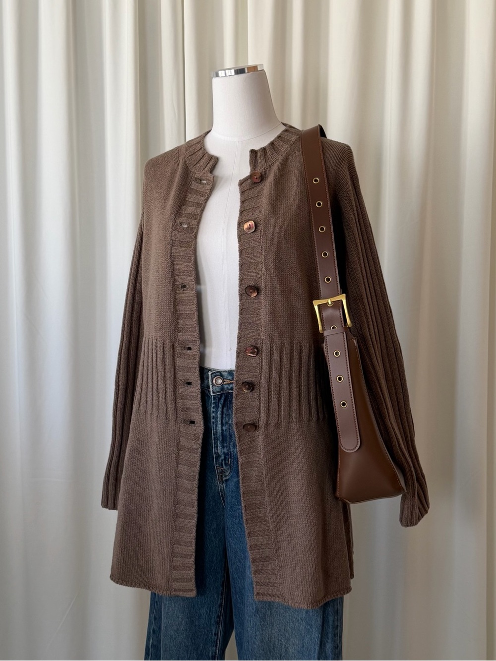 Vintage 90s Maria Di Ripabianca Cashmere Silk Wool Ribbed Cardigan Brown Medium